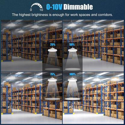 240W LED High Bay Light, AC100-277V 33,600LM 0-10V Dimmable (Equiv. to 1200W HID/HPS) UL Listed IP65 Waterproof 5000K UFO LED Shop Lights for Warehouse Factory Gym Area Light