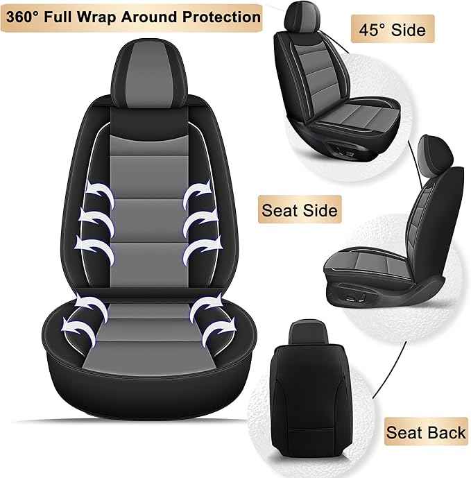 YORKNEIC Full Set Seat Covers Fit for Jeep Liberty 2002-2012: 5 Seats Leather Car Seat Covers - Waterproof Car Seat Protector Compatible Airbag (5 Seat Set,Black&Gray)