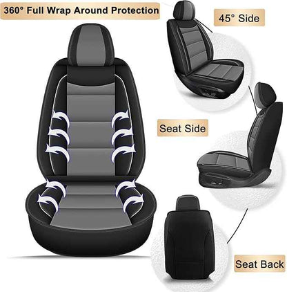 YORKNEIC Full Set Seat Covers Fit for Jeep Liberty 2002-2012: 5 Seats Leather Car Seat Covers - Waterproof Car Seat Protector Compatible Airbag (5 Seat Set,Black&Gray)