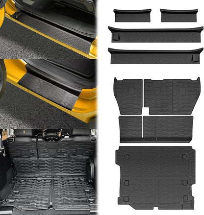 Cargo Mats with Door Sill Guards for 2018-2025 Jeep Wrangler JL Unlimited 4X4 Accessories All Weather Rear Seat Back Cover Trunk Liner Door Sill Protector for JL JLU Gas Type 4 Door(Not 4XE)