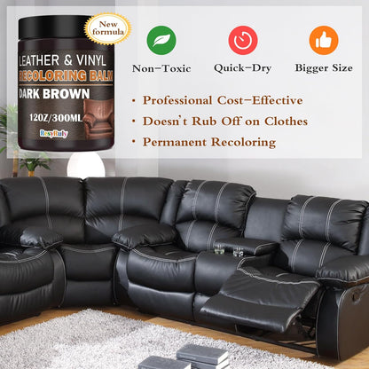 Leather Recoloring Balm Dark Brown Leather Dye Vinyl Paint Car Interior Seat Furniture Couch Recliner Chair Boots Jacket Shoes Bag Purse Belt Color Restorer Fade Stain Scratch Remover Repair Kit