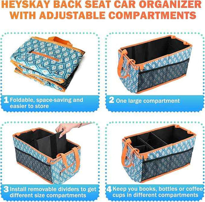 HEYSKAY Car Seat Organizer-Passenger Seat Organizer, Collapsible Small Car Seat Organizer for Console Front/Back, Car Seat Caddy Organizer with 4pc Drink Holders Automotive Backseat Organizer for Kids
