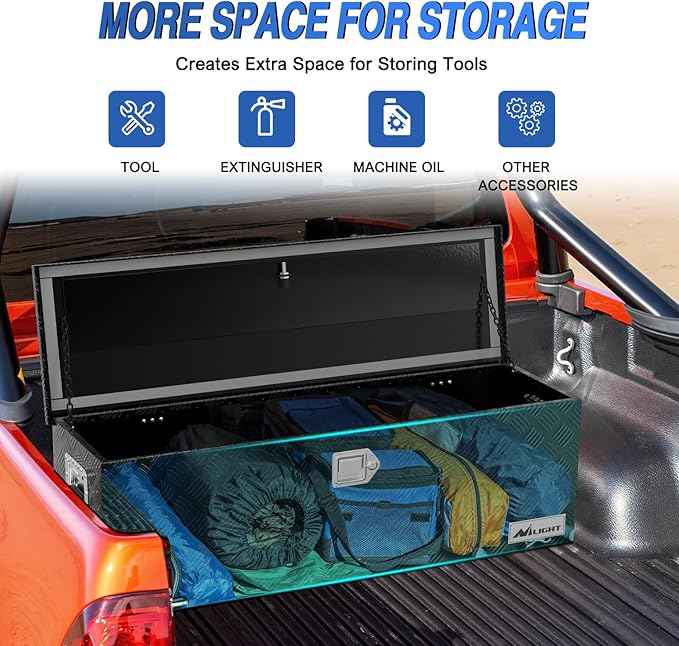 Nilight 44 Inch Truck Tool Box Heavy Duty Aluminum Stripes Plated Pick Up Truck Bed Toolboxes 44"x15"x15" Waterproof Storage Organizer for Bed of Truck RV Trailer with Side Handle Lock Keys, Black