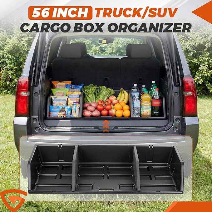 GEARLAST 56 inch Truck Bed Cargo Box, Truck Bed Organizers and Storage,Truck Bed Storage System with Isolation Netting and Tarpaulin, Tailgate-slide Design for Effortless Loading/Unloading