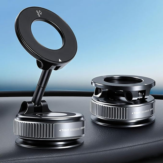 Vacuum Magnetic Phone Holder for Car 360° Adjustable Magsafe Car Mount - Compatible All Smart Device Phone Mount, Secure GPS & Call, Magsafe Accessories & Car Stuff - Black