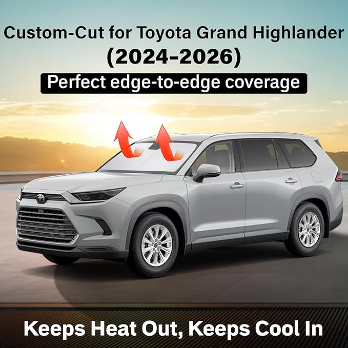 EcoNour Windshield Sun Shade Compatible for Toyota Grand Highlander 2024–2026 | SUV Front Window Sunshade | Foldable Sun Visor Protector | Blocks UV Rays & Reduces Cabin Heat