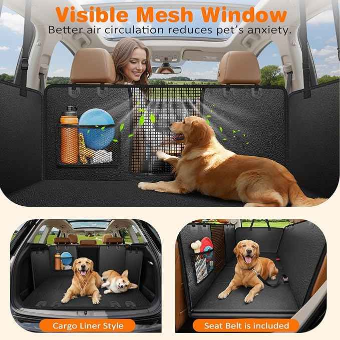 URPOWER Large Dog Backseat Extender for Extended Cab Trucks - Hard Bottom PU Leather Dog Car Seat Cover for Back Seat, Waterproof Dog Hammock Pet Rear Seat Protector Holds 400lbs for F150 SuperCab