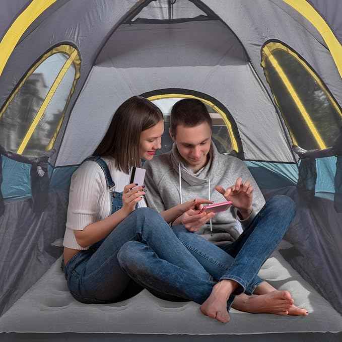 Truck Bed Tent with Awning 5.5' ~ 5.8' Easy Set Up Umburato Pickup Truck Tents for Camping, Waterproof, for 2-3 Person, Chevy, Dodge, Ford, GMC, Navy Blue & Lime
