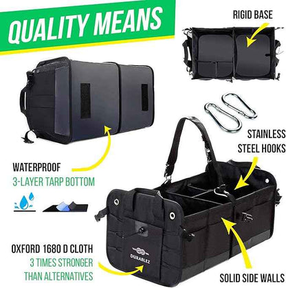 3-Section Car Trunk Organizer XL – Large Modular Auto Storage Bin, Foldable Multi-Compartment Cargo Organizer for Car Trunk, Heavy Duty 1680D Design – Black