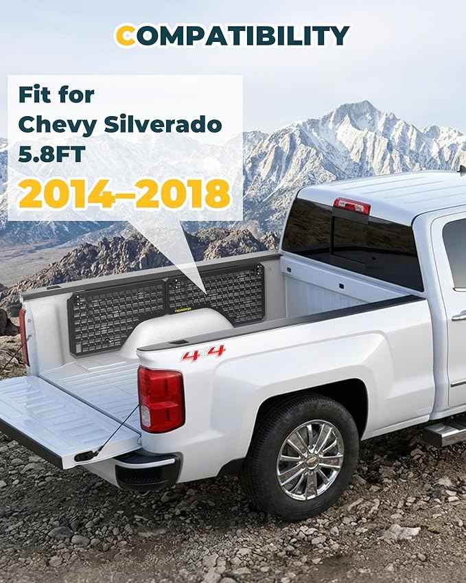 Aluminum Side Bed MOLLE Panel Fit for 2014–2018 Chevy Silverado 5.8FT, Easy No-Drill Install, Heavy-Duty Truck Bed Organizer Rack System for Tools Gear Accessories