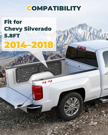 Aluminum Side Bed MOLLE Panel Fit for 2014–2018 Chevy Silverado 5.8FT, Easy No-Drill Install, Heavy-Duty Truck Bed Organizer Rack System for Tools Gear Accessories
