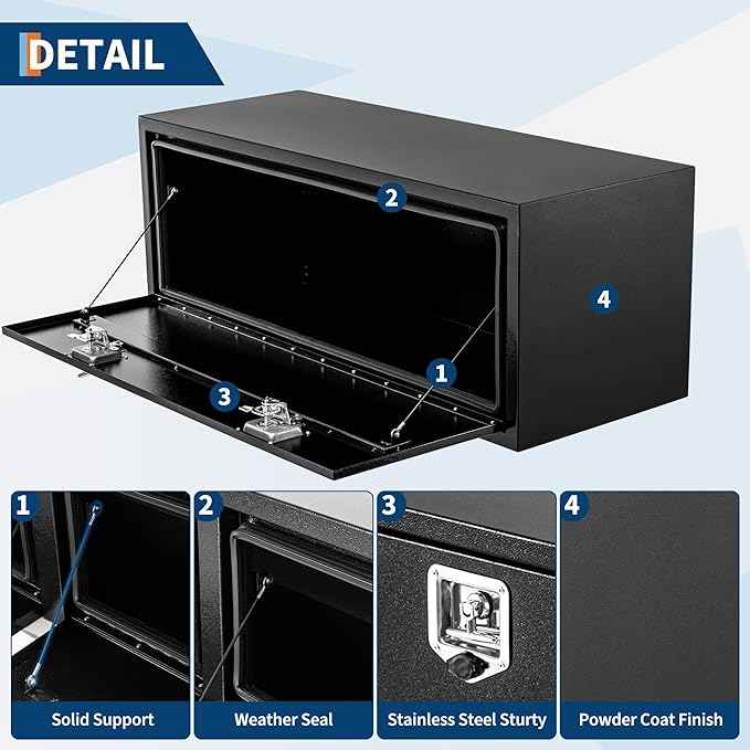 24 in Truck Tool Box Black Steel Truck Storage Tool Box,24 in x 18 in x 18 in Heavy Duty Underbody Tool Chest Organizer w/Lock and Keys, Weather-Resistant for Pickup, Truck Bed, RV, Trailer