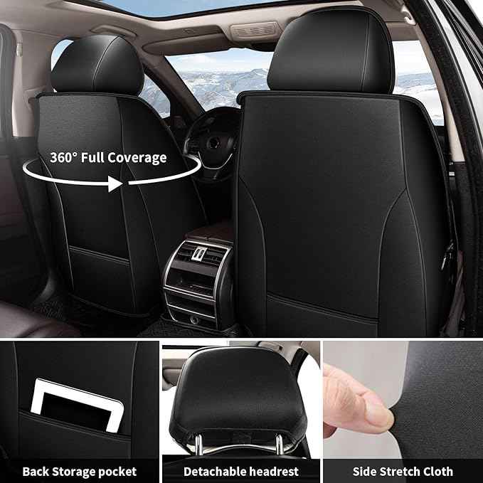 Car Seat Covers Full Set Fit for Chevy Equinox 2011-2024 2025 2026: 5 Seat Auto Interior Accessories, Waterproof Faux Leather Vehical Car Seat Cushions Cover Black&Grey