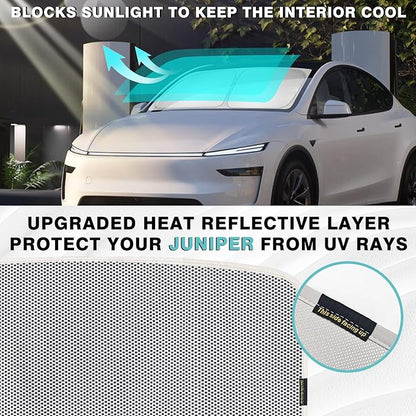 BestEvMod 3PCS Windshield&Roof Sunshade Compatible with 2026 2025 Tesla New Model Y Juniper Foldable Sun Shade Accessory Heat UV Protection Visor Accessories with Storage Bag (Roof+Windshield, Gray)