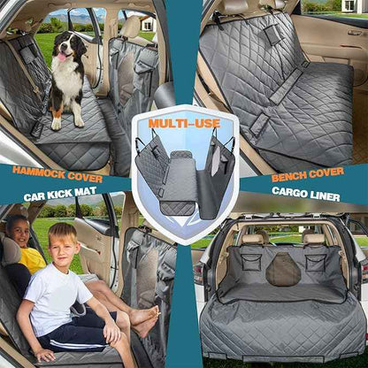 Car Dogs All Covered Back Seat Cover with Mesh Window, Bench and Hammock Combination Detachable Pet Seat Cover Suitable for Most Vehicles (Grey, Standard)