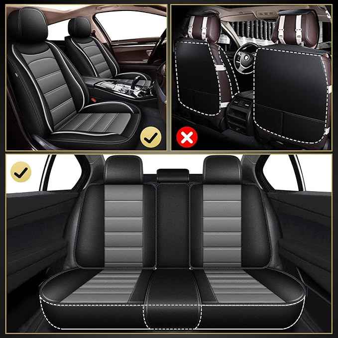 Car Seat Covers Fit for Hyundai Santa Cruz 2022 2024 2025 2026: Full Set Luxury Leather Automotive Seat Covers, Car Seat Protector(5 Seats, Black&Grey)
