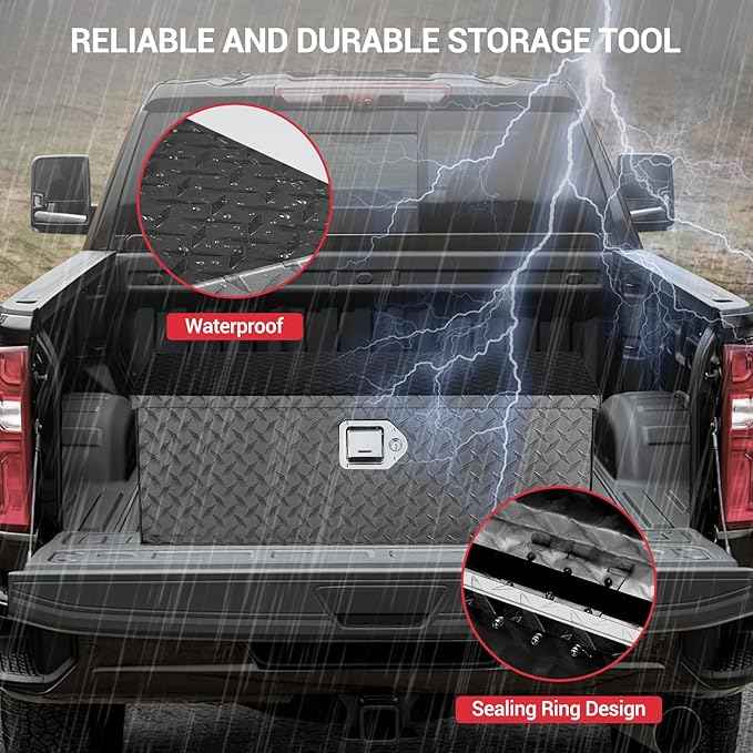 Garvee 30 Inch Truck Bed Tool Box, Heavy Duty Aluminum Pickup Tool Chest with Sliding Shelf, Waterproof & Rust-Resistant Storage Organizer for Truck, RV, Trailer, Black