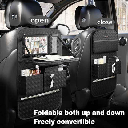 GMQ Back Seat Car Organizer 1 Pack,Backseat Organizer with Tray,Multifunctional Car Seat Back Storage Box with Foldable Tablet Holder (Black, Weave)