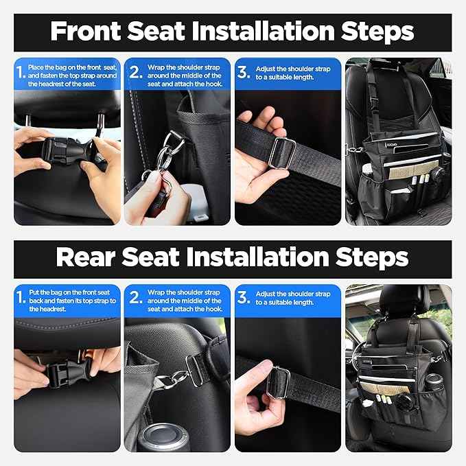 LUCMO Car Seat Organizer with Tablet and Laptop Compartment, Multiple Pockets Truck Front Seat and Backseat Organizer, Portable Large Capacity Office Bag with Adjustable Strap and Hardened Buckles