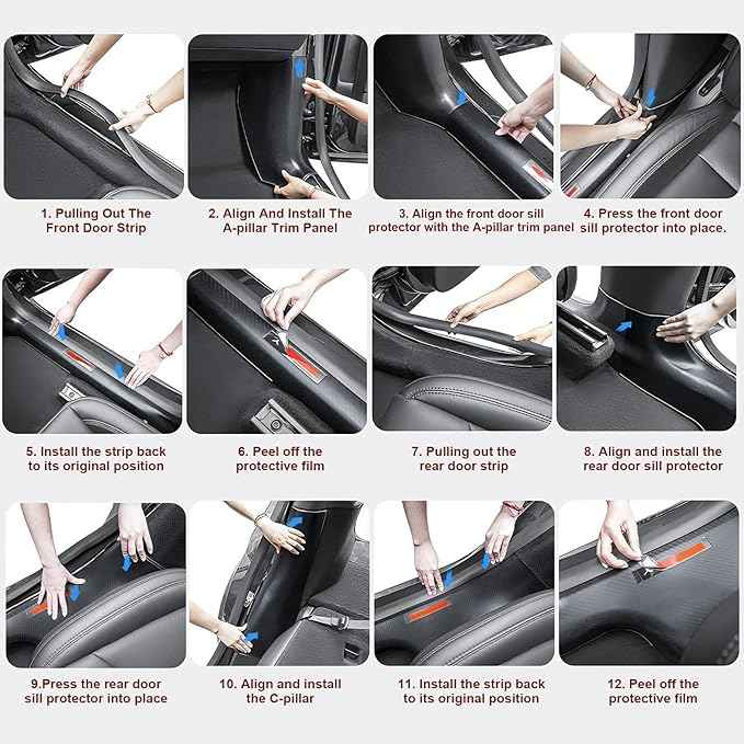 8PCS Door Sill Protector for Tesla Model Y Juniper 2025-2026 - Anti-Kick Carbon Fiber Pattern Entry Guard - Anti-Scuff Waterproof Door Cover - No Drill Installation ABS Hard Interior Kick Pad