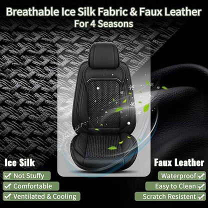 Car Seat Covers Front Seats for Chevy Colorado 2015-2023 2024 2025 2026 - Breathable Cooling Ice Silk Leather Seat Cover - 2 Seats for Chevrolet Colorado Accessories (Black)