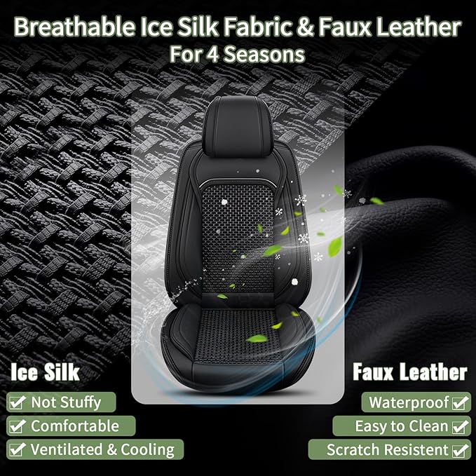 Car Seat Covers Full Set for Lexus GS 200t/350/450h 2007-2025 2026, Breathable Cooling Ice Silk Leather Car Seat Covers, 5 Seats for Lexus GS 200t/350/450h Accessories (Black)