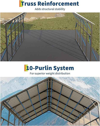 Garvee 20x25 ft Metal Carport Kit, 120° Steep-Pitch Vertical Roof for Snow Shedding, 173" High-Clearance RV & Tractor Shelter, Heavy-Duty 2 Cars Car Port with Reinforced Frame