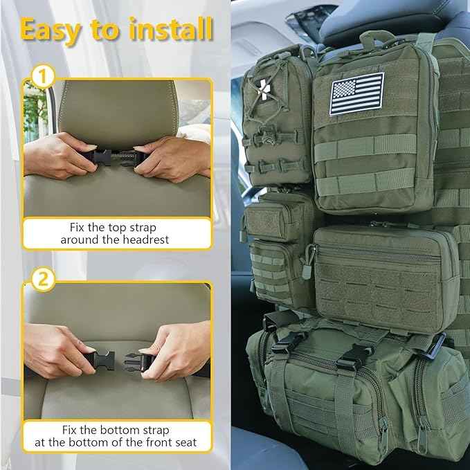 Universal Tactical Car Seat Back Organizer Bag Tactical Molle Vehicle Organizers Panel Vehicle Protector Organizers with 5 Detachable Pouches for Car Truck Ford Jeep (Model B-Army green)