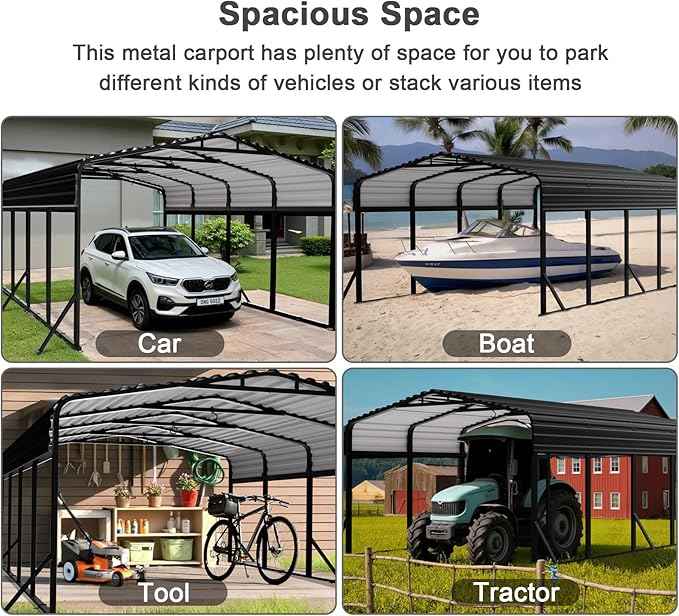 12x20FT Heavy Duty Metal Carport - Reinforced Galvanized Carport Canopy for All-Weather Shelter, Enhanced Wind Resistance for Boats, Cars, Trucks and Tractors