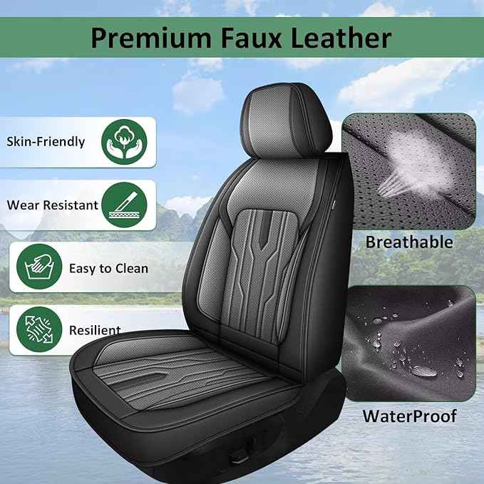 YORKNEIC Seat Covers Front Seats Fit for Buick Encore GX 2020-2023 2024 Breathable Faux Leather Car Seat Covers Waterproof Car Seat Protectors with Airbag Compatible(2 Front Set, Black&Grey)