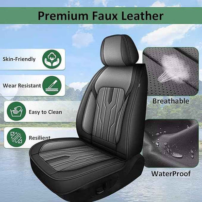 YORKNEIC Fit for Dodge Journey Seat Covers Full Set 2011-2020: 5 Seats Waterproof Leather Car Seat Covers Protector (2 Row 5 Seat, Black & Grey)