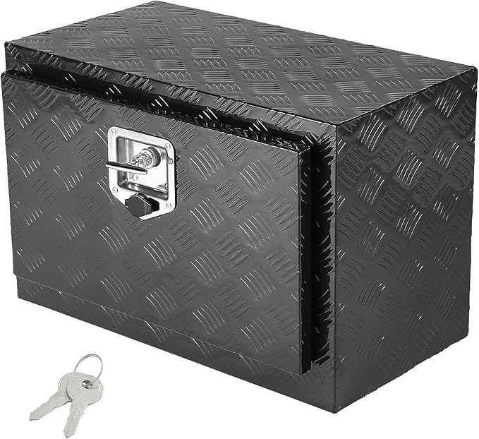 VEVOR Underbody Truck Box, 24" x 14" x 16" Pickup Storage Box, Heavy Duty Aluminum Diamond Plate Tool Box with Lock and Keys, Waterproof Trailer Storage Box with T-Handle Latch for Truck, Van, Trailer