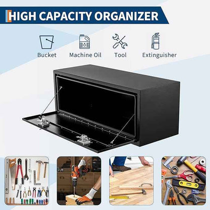 24 in Truck Tool Box Black Steel Truck Storage Tool Box,24 in x 18 in x 18 in Heavy Duty Underbody Tool Chest Organizer w/Lock and Keys, Weather-Resistant for Pickup, Truck Bed, RV, Trailer