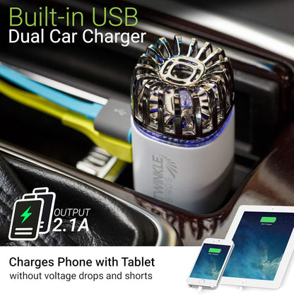 Car Air Purifier Ionizer - 12V Plug-in Ionic Anti-Microbial Car Deodorizer with Dual USB Charger - Smoke Smell, Pet and Food Odors, Allergens, Viruses Eliminator for Car (Matte White)
