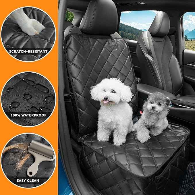 Car Seat Covers for Dogs–Waterproof PU Leather Car Front Seat Cover for Pets & Humans,Scratchproof Captain Seat Protector Fits Most Cars, Trucks, SUVs，Minivans(Black)