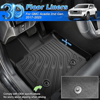 Cartist Floor Mats Fit for GMC Acadia 2017-2023 6-Passenger, All Weather Floor Mat & and Cargo Liner for Acadia Accessories, Heavy Duty Carpet Protection