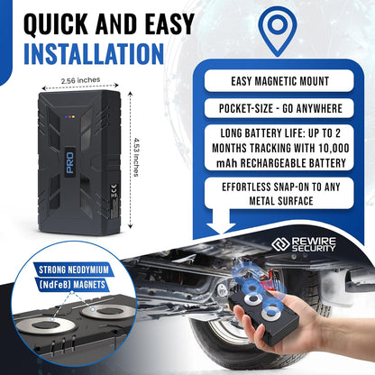 REWIRE SECURITY 104-Pro 4G Magnetic GPS Tracker for Vehicle | Easy Mount | Fits with Car, Truck, Van & Motorbike | Portable Live Tracking | Up to 2 Month Battery Life | Low Cost Subscription Plans