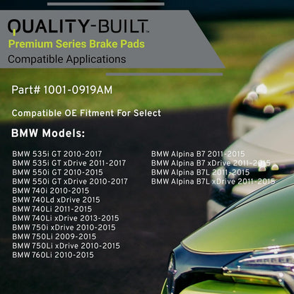 Premium Semi-Metallic Rear Brake Pads (1001-0919AM) Compatible with 2009-2017 BMW (535i GT/535i GT xDrive/550i GT/550i GT xDrive/740i/740Ld xDrive/740Li/740Li xDrive/750i xDrive/750Li)