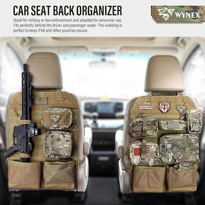 WYNEX Car Seat Organizer, Molle Backseat Cover Organizer Protector with Sling Rack, Visual Pocket and Patch, Universal Vehicle Fits for F150, Jeeps, Pickups & Trucks for Road Trips (2 Packs)