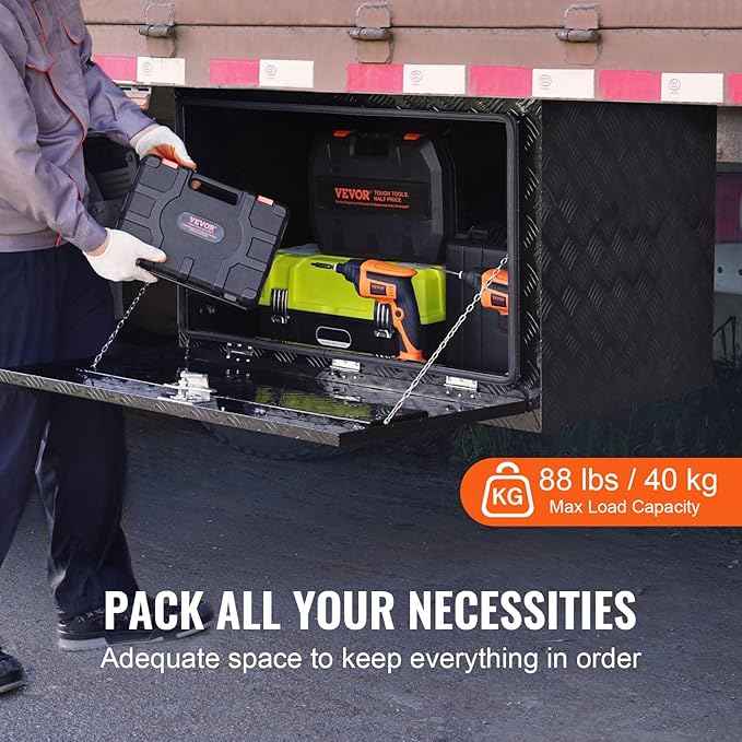 VEVOR Underbody Truck Box, 36" x 24" x 24" Pickup Storage Box, Heavy Duty Aluminum Diamond Plate Tool Box with Lock and Keys, Waterproof Trailer Storage Box with T-Handle Latch for Truck, Van, Trailer