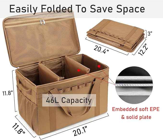 Tactical Camping Storage Bag - 46L Utility Tote Bag Trunk Organizer (Coyote Brown)