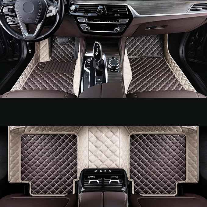 Car Floor Mat Fit 99% Sedans Sports Cars Luxury Custom Car Mats for SUV Women Leather Automotive Floor Mats All Weather Car Mats Diamond Floor Mats for Trucks (3D Luxury Beige + Deep Brown)