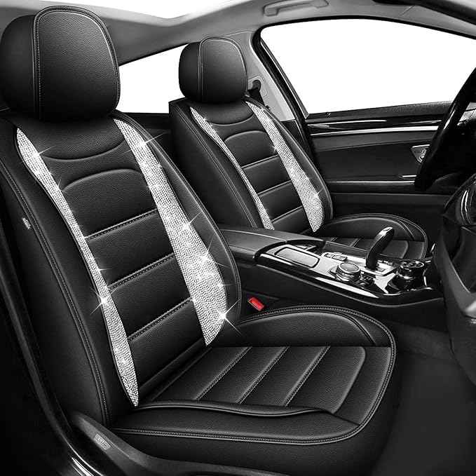 Car Seat Covers Fit for Hyundai Tucson 2005-2025 2026: Sparkling Diamonds Waterproof Faux Leather Seat Cover, Bling Bling Automotive Seat Cushion All Seasons Seat Protector(5 Seats,Black)