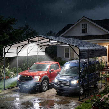 20x20FT Heavy Duty Metal Carport for 2 Cars, Outdoor Portable Car Garage w/Led Light,Reinforced Base and Galvanized Steel Roof, Outdoor Car Port Canopy Shelter for Boats, Full-Sized Pickup Trucks