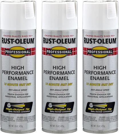 Rust-Oleum 7590838-3PK Professional High Performance Enamel Spray Paint, 15 Oz, Flat White, 3 Pack