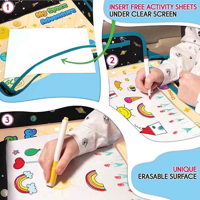 Car Seat Tray for Toddler - Waterproof Carseat Table Top - Kids Travel Tray - Travel and Road Trip Essentials Kids - Lap Desk with Storage -Baby Airplane Travel Accessories (Black)