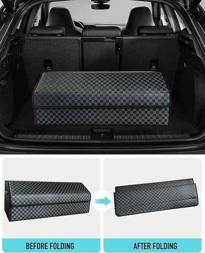 Trunk Organizer for SUV - Leather Storage Box, Extra Large, Magnetic Lid, Collapsible and Adjustable Car Organizer