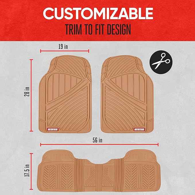 BDK Beige Heavy Duty Front & Rear Rubber Floor Mats Universal Liners for Car SUV Van & Truck, All Weather Protection with Anti-Slip Nibs, Fit Contours of Most Vehicles