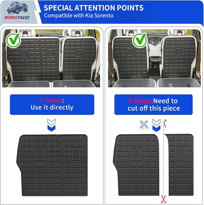 Rongtaod Trunk Mat Compatible with 2021-2025 2026 Kia Sorento 6&7 Seats Cargo Mat Cargo Liner Trunk Liner Back Seat Cover Kick Mat 2024 Sorento Accessories (Trunk Mat+2nd&3rd Row Backrest Mats)