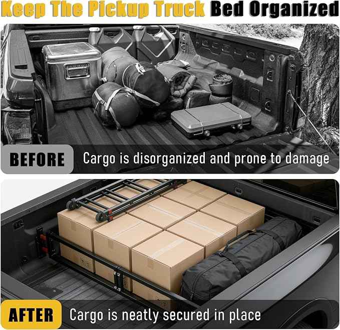 Universal Truck Bed Divider Compatible with Chevy Silverado GMC Sierra Ford Pickup Truck Beds Adjustable Foldable Cargo Organizer Manager No Drilling